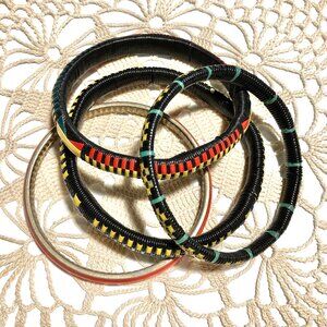 4 Vintage Tuareg Woven Bangle Bracelets
